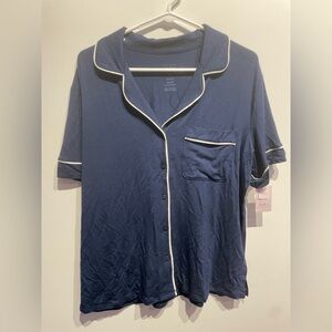 Auden Women’s Cloud Knit Short Sleeve Pajama Top Blue Medium NWT NO BOTTOMS